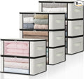 HomeHacks Storage 8-Pack Clothes Organizer Storage Bags Foldable Storage Box with Large Clear Window Sturdy Handles for Closet, Dorm, Pillows, Bedding, Clothes, Blankets, 35L, Ivory