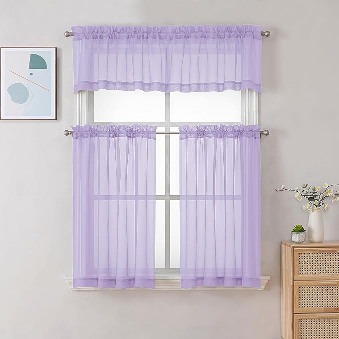 Chyhomenyc Lilac Sheer Curtains 30 inch Length 2 Panels, Light Filtering Voile Rod Pocket Short Window Curtians for Bathroom Living Room Farmhouse Small Windows, 42Wx30L inches