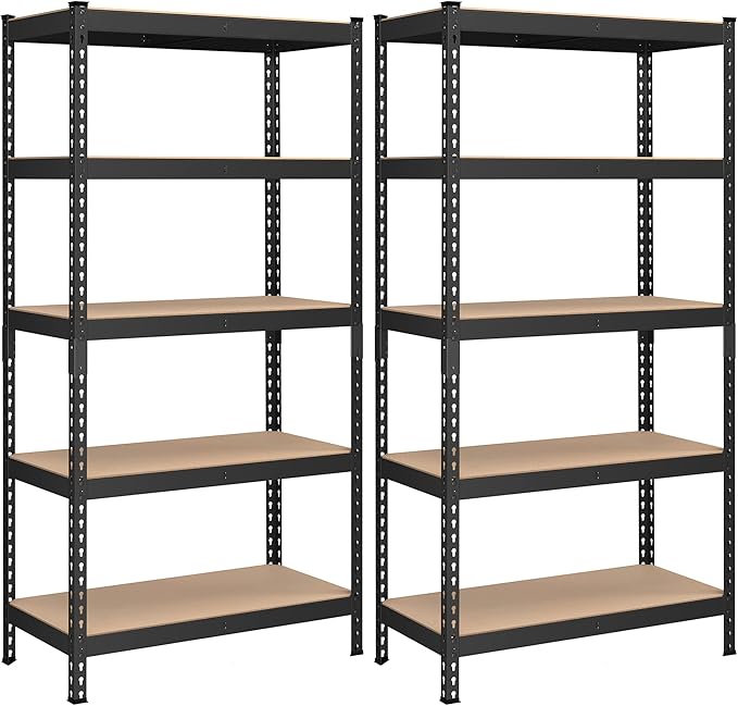 SONGMICS 5-Tier Storage Shelves, Load 2310 lb, Set of 2 Garage Storage, Boltless Assembly, Adjustable Shelving Unit, 17.7 x 35.4 x 70.9 Inches, for Study Shed Basement, Black UGLR450B02