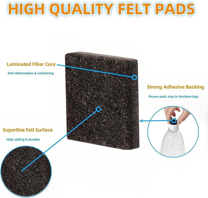 Furnigear Felt Strips with Adhesive Backing for Furniture - Felt Furniture Pads for Hardwood Floors, Furniture Chair Feet Felt Pads, Furniture Floor Protector Sliders 30 Pcs 3 x 1/2" Rectangular Brown