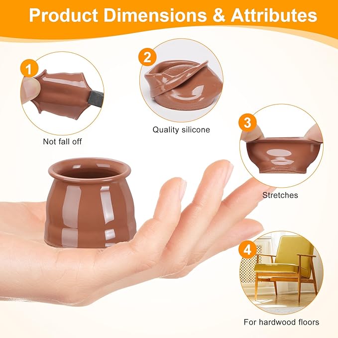 CHUNZEXI 32 Pack Chair Leg Floor Protectors for Hardwood Floors, Silicone Felt Covers Pads Caps, Protect Wood Furniture Feet Floors Noise Reduce and Scratch (Universal Large & Brown)