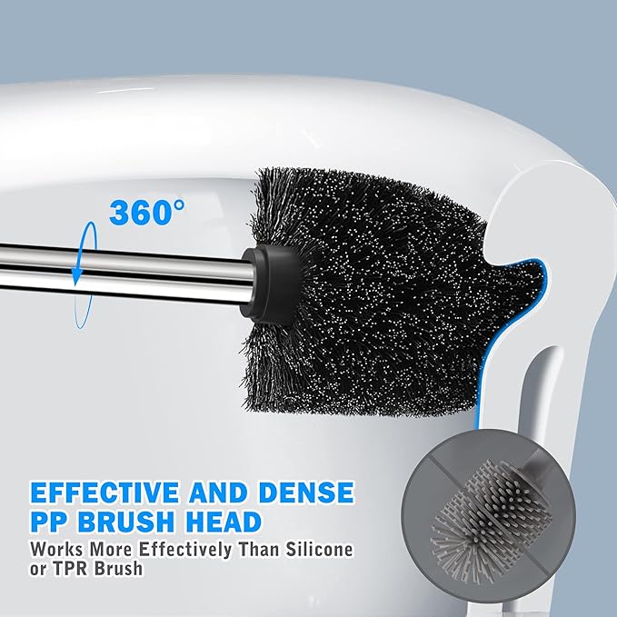 Toilet Brush and Holder, 2 Pack Toilet Brush with 304 Stainless Steel Long Handle, Toilet Bowl Brush for Bathroom Toilet-Ergonomic, Elegant,Durable (Black)