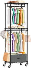 Clothes Rack with Drawers, Freestanding Rolling Garment Rack for Hanging Clothes, Closet Organizer Adjustable Metal Wire Shelving Wardrobe with Rods Portable Closet Shelf with Wheels, Black