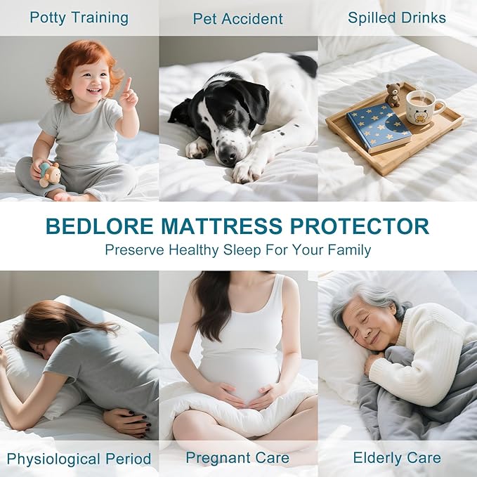 Waterproof Mattress Protector Full Size - Breathable, Noiseless, Ultra-Soft Bed Cover, Mattress Pad Cover with Deep Stretchable Pockets 8"-21" (White)