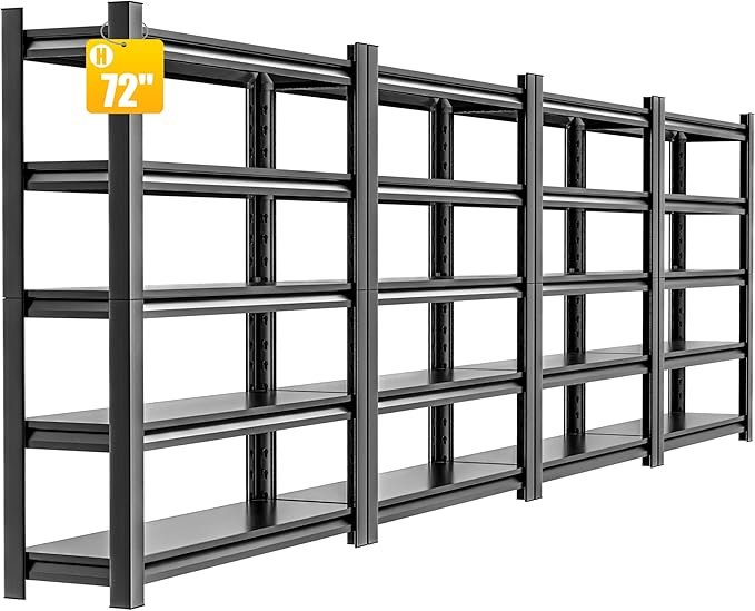 Garage Shelves - 4 Adjustable 5-Tier Metal Shelving Units, Heavy Duty for Rack & Industrial Use