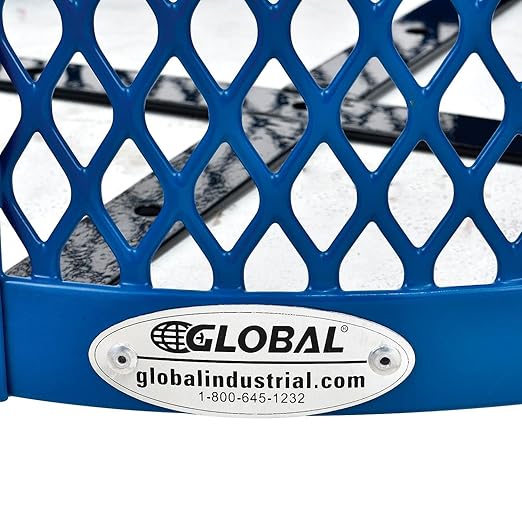 Global Industrial Outdoor Diamond Steel Trash Can with Flat Lid and Plastic Liner, 36 Gallon Capacity, Blue, Thermoplastic Coating, 23-1/2" Diameter, 30" H