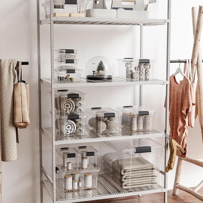 Superio Storage Bins with Lids- 4 Pack, 6.6 Qt Clear Boxes for Organizing, Stackable Plastic Containers- BPA Free, Non-Toxic, Odor Free, Organizer for Home, Office, Dorm
