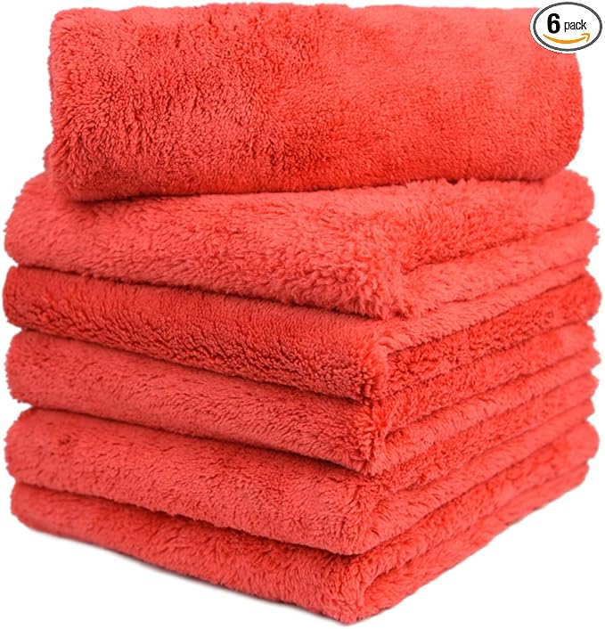 CARCAREZ Microfiber Car Wash Drying Towels Professional Grade Premium Microfiber Towels for Car Wash Drying 450GSM 16 in.x 16 in. Pack of 6 (6 Pack, Red)