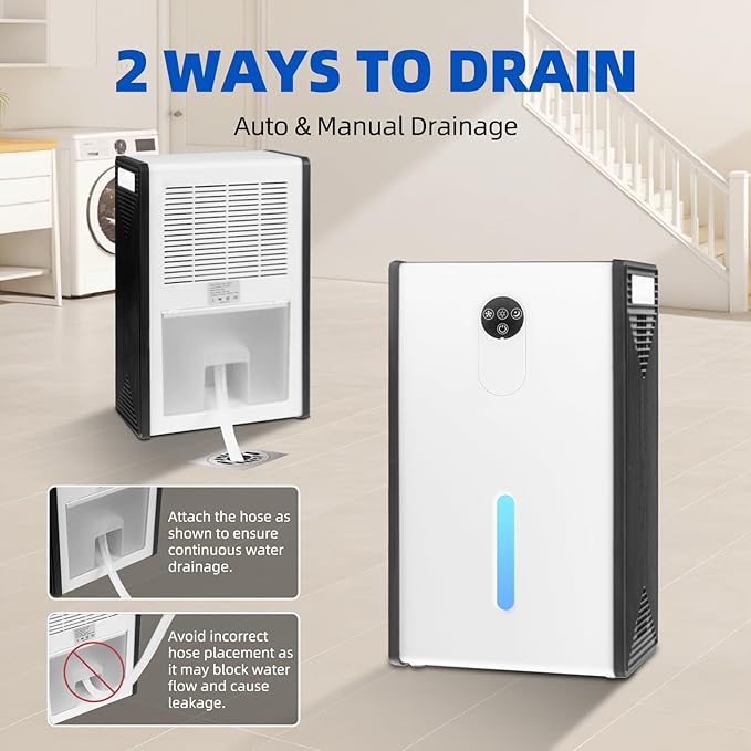 Dehumidifier for 1076 sq.ft,Quiet Portable Moisture Absorber with Auto Shut Off,Auto Defrost,72 OZ Water Tank,Drain Hose,7 Color LED Light,Sleep Mode for Basement Home Bedroom Bathroom RV