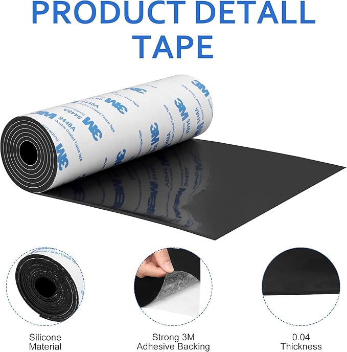Silicone Furniture Pads, 5" x 40" Non Slip Furniture Pads Anti Skid Pads Non Slip Self Adhesive Cuttable Silicone Tape Strip Roll for Protecting Hardwood Floors Chair Wall Protector - Black