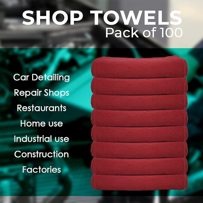 Avalon Towels Cotton Shop Rags – (Pack of 100) Size 12x14 Inches Cleaning Rags – Absorbent Shop Towels and Multipurpose Cleaning Towels for Automobiles, Industries, Garage and Homes