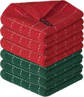 Artoid Mode Checkered Designed Cotton Red Green Terry Kitchen Dish Cloths, 12x12 Inch Soft Absorbent Quick Drying Cleaning Kitchen Rags Set of 6