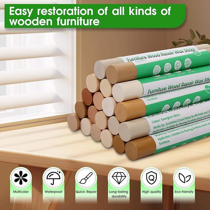 Furniture Markers Touch Up, 20 Colors Wood Filler Sticks, Wood Wax Crayons for Repairing Scratches, Scuffs, Cracks, Holes on Furniture, Floors, Cabinets, Tables, and Doors - Brown Series