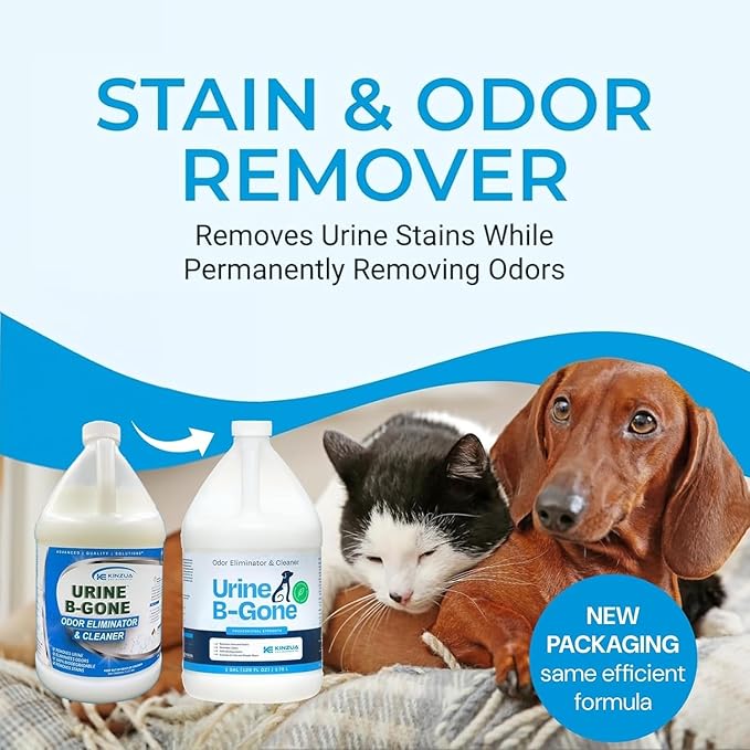 KINZUA ENVIRONMENTAL Urine B-Gone, Professional Enzyme Odor Eliminator & Pet Stain Remover, Human, Cat & Dog Urine Cleaner, Effective on Laundry, Carpets & More, Original Scent, 1 Gallon