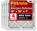 Filtrete 18x18x1 AC Furnace Air Filter, MERV 11, MPR 1000, Micro Allergen Defense, 3-Month Pleated 1-Inch Electrostatic Air Cleaning Filter, 4 Pack (Actual Size 17.81 x 17.81 x 0.81 in)