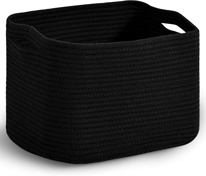 Woven Cotton Rope Storage Basket for Organizing, Cute Decorative Baskets for Gifts Empty, Organizer Bins for Dog Toy, Baby Laundry, 15“×11”×9.5“, Black