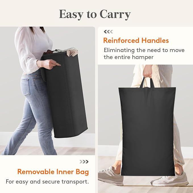 Lifewit 75L Slim Laundry Basket with Lid, Narrow Large Laundry Hamper with Plastic Handles and Removable Bag, Tall Foldable Dirty Clothes Hampers for Laundry Room, Bedroom, Bathroom, Dorm, Black