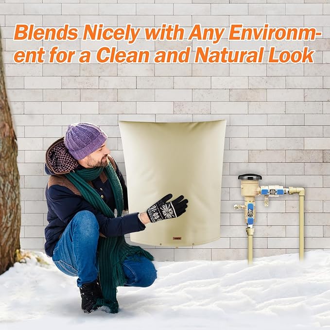 Backflow Preventer Pipe Insulation Cover (5°F) - Irrigation Sprinkler Valve Insulated Pouch - Water Well Pump Cover - Sturdy 5 Layers for Winter Freeze Protection, 24" W x 36" H, Beige