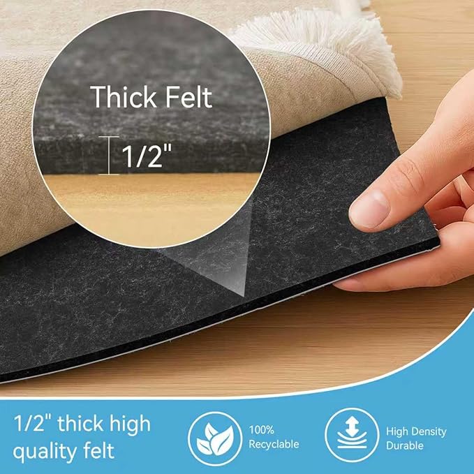 Warmstar 3x5 FT Non Slip Rug Pad,100% Waterproof Felt Rug Pad for Hardwood Floors,1/2” Thick Soft Carpet Pad with Natural Rubber Backing, Secure Grip & Floor Protection