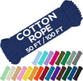 TECEUM Cotton Rope 3/16” (5 mm) – 50 FT – Strong All-Purpose Braided Rope – Natural Cotton – for Crafting, Сamping, Clothes Line, DIY, Indoor & Outdoor Use – Navy Blue