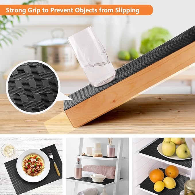 Shelf Liners for Kitchen Cabinets Refrigerator Liners Waterproof & Oil-Proof Kitchen Cupboard Liner Non-Slip Drawer Mats EVA Material Non Adhesive Fridge Liner for Shelves - Black 23.6 x 393.7 Inches