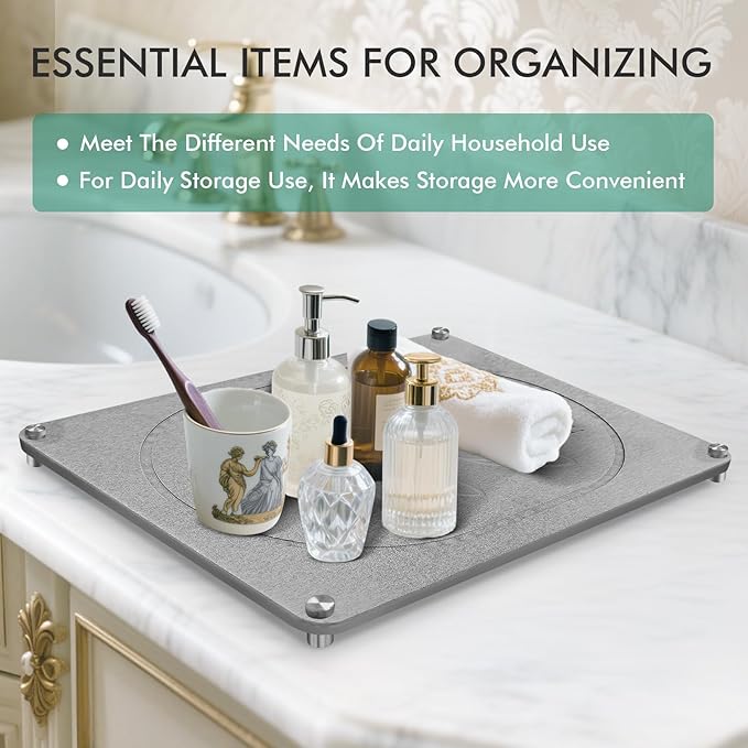 Stone Drying Mat For Kitchen Counter Superb Absorbent Diatomaceous Earth Mats with Non-Slip Feet Quick Dry Stone Dish Drying Pad Dish Pad Multi-Purpose(Floral-MediumGray, 15.7" x 11.8")