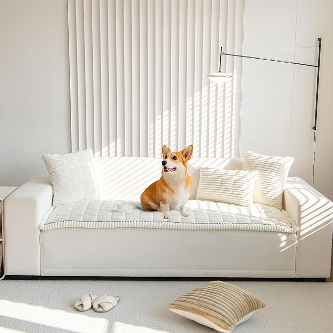 OTOB Couch Cover for Dogs Washable, Non Slip Plush Sofa Covers for 3 Cushion Couch, Fuzzy Pet Friendly Mat Bed Furniture Protector Sofa Slipcover, All Seasons (Cream, 27.6" x 70.9")