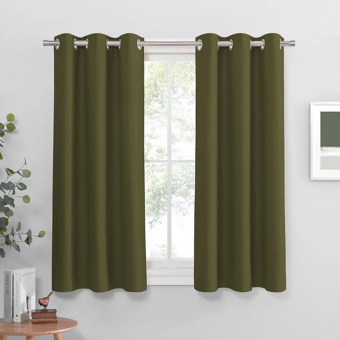 PONY DANCE Home Decoration Panels - Light Block Curtains Elegant Room Darkening Window Coverings Energy Saving Curtains Draperies for Dining Room, Wide 42" by Long 54", Olive Green, 2 Pcs