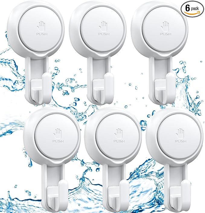 LUXEAR Suction Hooks Powerful Suction Cup Hooks Vacuum Suction Holder Heavy Duty Shower Suction Hooks Glass Door Window Christmas Wreath Hanger Waterproof Suction Hanger for Bathroom Kitchen-6Pack
