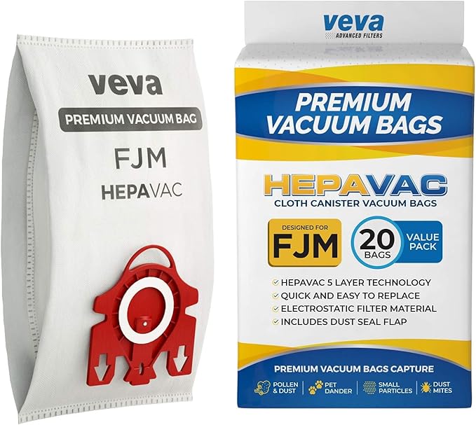 FJM Vacuum Cleaner Bags for Miele - 20 Pack - HEPA AirClean 3D Dust Bags – Fits Compact C1, C2, Complete C1