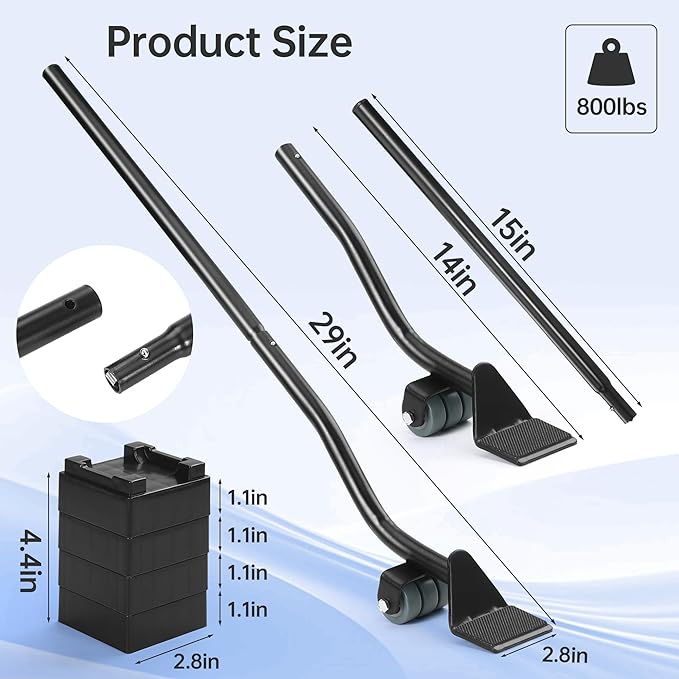 Furniture Lifter Tool, Appliance Lifter, Save 80% Effort, Lift Up to 800 Pounds Heavy Items, Furniture Lifter Jack for Heavy Furniture Appliance, Safely and Easily