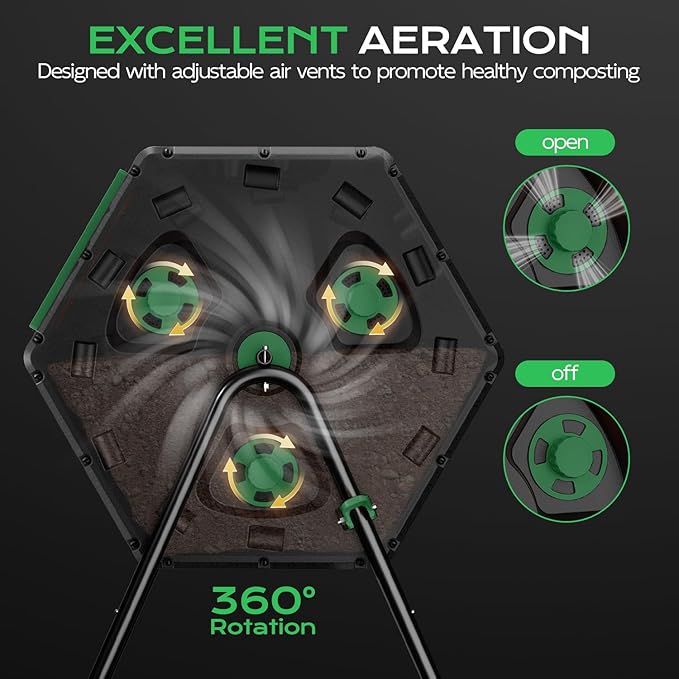 Compost Tumbler 45 Gallon/170L, Easy-Assemble Dual Chamber Compost Bin Outdoor, 360°Rotating Large Composter for Outside, Backyard, Garden, Gifts for Seasoned Gardeners & Beginners-Green