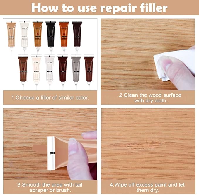 SEISSO Furniture Repair Kit, Wood Markers for Scratches, 12 Colors Furniture Touch-up Markers and Wood Fillers, New Upgrade Wood Repair Kit - Restore Wooden Table, Cabinet, Floors, Door