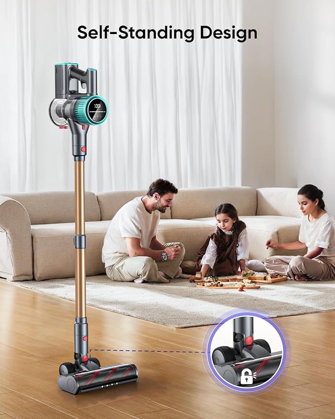 Cordless Vacuum Cleaner, 50Kpa 600W Vacuum Cleaners for Home, 60 Mins Stick Vacuum Cordless Rechargeable, Self-Standing, Wall Mount Charging Household Vacuum Cleaner for Carpet Pet Hair Hardwood Floor
