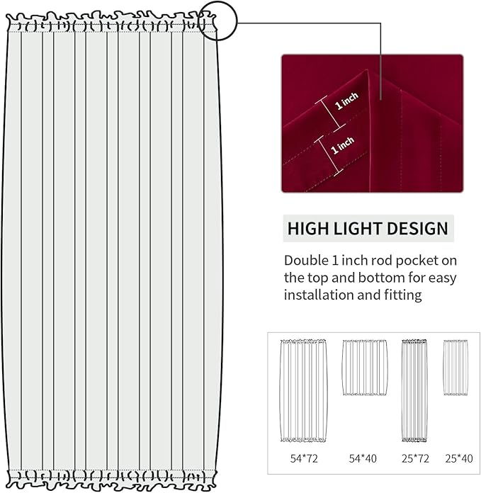 DWCN French Door Curtains - Rod Pocket Thermal Blackout Curtain for Doors with Glass Window, Kitchen and Patio Doors for Privacy, 23 X 72 Inches Long, 1 Curtain Panel with Tieback, Burgundy
