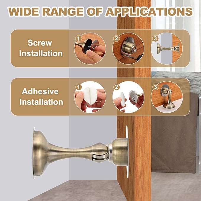 MECCANIXITY Magnetic Door Stoppers Stainless Steel Door Stops, Wall Floor Mounted Doors Holder Keep Doors Open for Home Office Closet (Reddish Bronze)