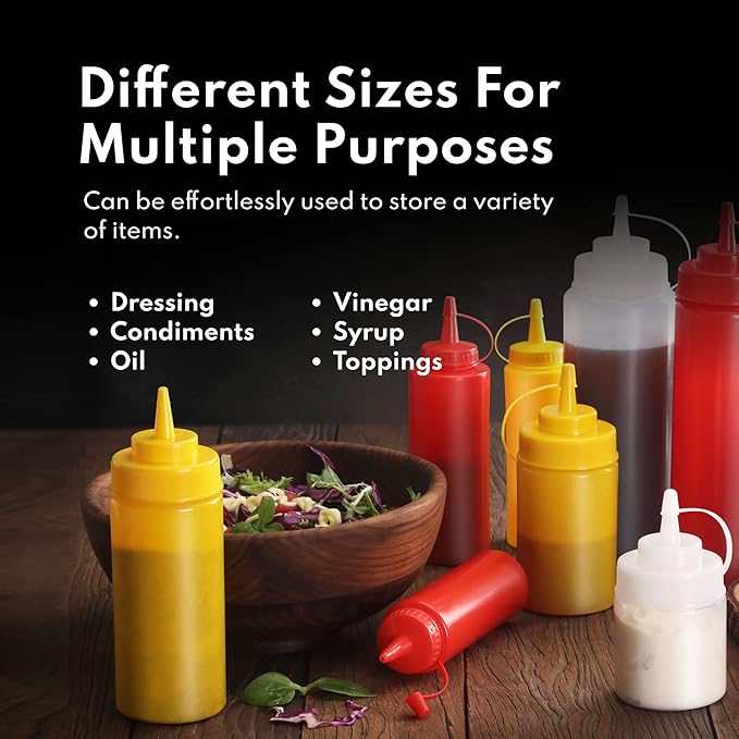 New Star Foodservice 26283 Squeeze Bottles, Plastic, 8 oz, Red, Pack of 6