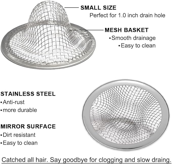 1.0" Bathroom Sink Drain Strainers, 6PCS Drain Hair Catchers for Laundry, Mop Pool, Utility, Slop, RV Sink, Stainless Steel Drain Filter