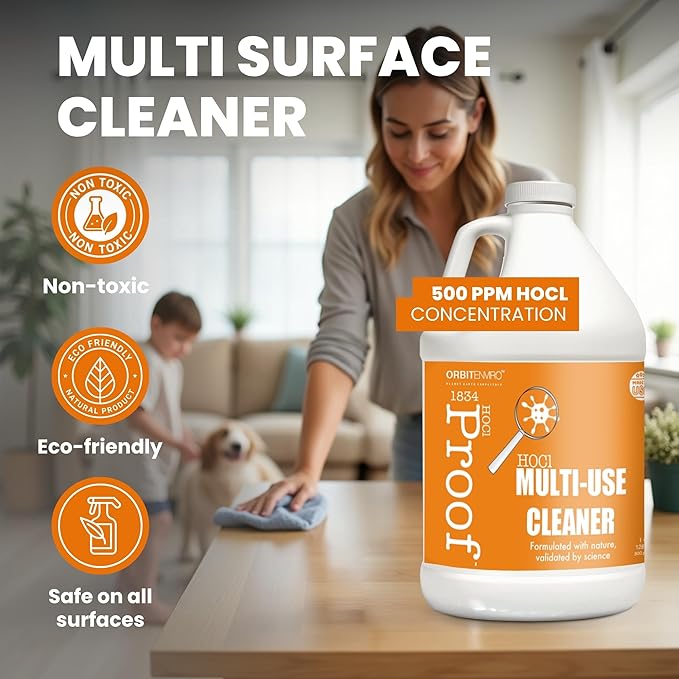 Hypochlorous Acid Cleaner | HOCl 500 PPM | Multi-Surface Cleaner for Home, Gym, Office, Pets & Commercial Use | 1 Gallon / 128 fl oz