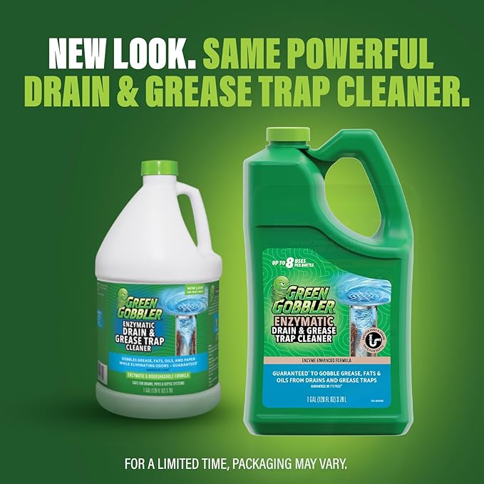 Green Gobbler ENZYMES for Grease Trap & Sewer - Controls Foul Odors & Breaks down Grease, Paper, Fat & Oil in Sewer Lines, Septic Tanks & Grease Traps (4 Gallon Case)