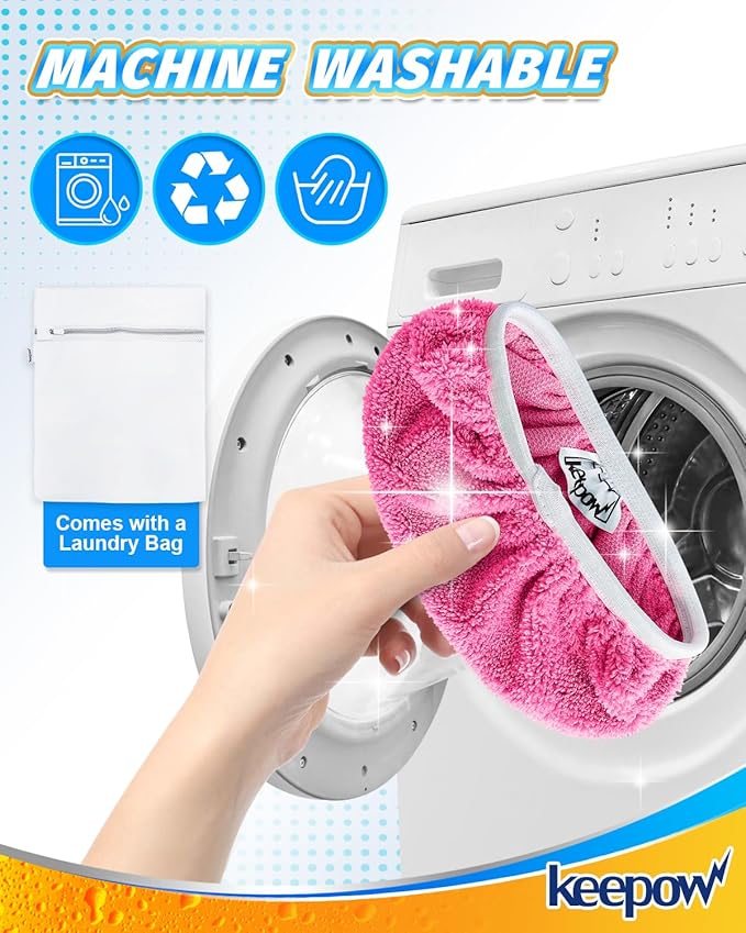 KEEPOW 6 Pack Reusable Mop Pads Compatible with Swiffer Sweeper, Coral Fleece Pink Washable Swiffer Mop Pads, Dry & Wet Sweeping Mopping Cloths (Pink, Not Included Mop)