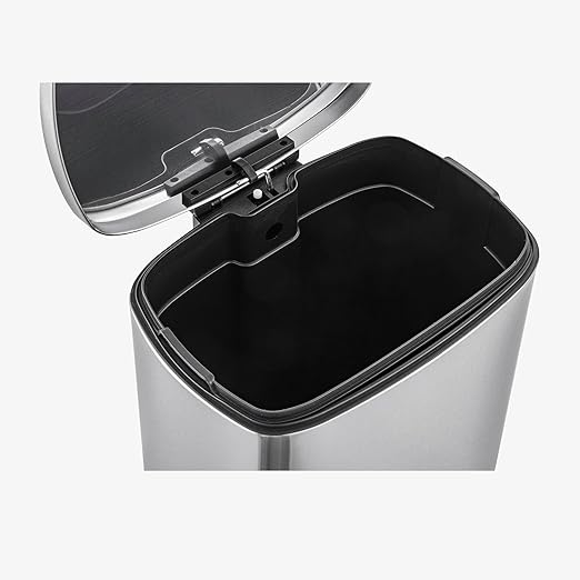 QUALIAZERO 50L / 13 Gallon Stainless Steel Step-On Kitchen Trash Can Soft-Close Lid, Fingerprint-Resistant, Removable Liner, Slim Rectangle Modern Design for Home, Office, Commercial