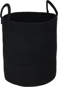 Black Cotton Rope Laundry Basket Hamper for Clothes Woven Storage Basket for Living Room Bedroom Boho Tall Rope Baskets for Blanket Toys Pillow Towels Baby Nursery Hamper Bin Large