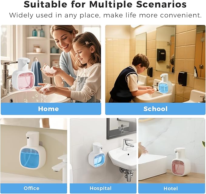 Automatic Liquid Soap Dispenser, 17oz/500ml Touchless Rechargeable with 4-Level Adjustable & IPX5 Waterproof - Level Display for Wall/Tabletop Use in Bathroom, Kitchen, White