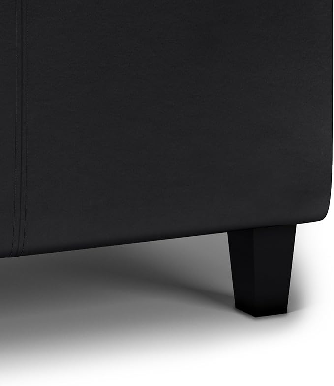 SIMPLIHOME Avalon 42 inch Wide Contemporary Rectangle Tray Storage Ottoman with Lift Up Lids in Midnight Black Vegan Faux Leather, Assembled, for the Living Room, Entryway and Family Room