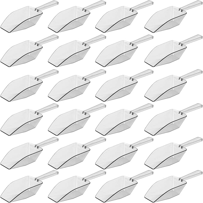 Clear Mini Plastic Acrylic Scoops 24 Pcs | 5.5” Kitchen Scoop | Wedding Desserts | Candy Buffet, Ice Cream, Protein Powders, Coffee, Tea, Flour (24 Pack, 5.5")