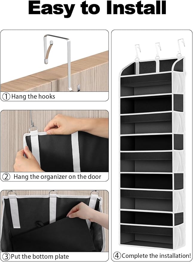 2 Pack Over The Door Storage Organizer with 5 Pockets 10 Mesh Side Pockets, 44 lbs Weight Capacity Door Hanging Organizers and Storage for Bedroom,Bathroom,Nursery,Pantry,Dorm(Black)