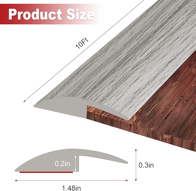 10Ft Carpet Floor Transition Strip, Self Adhesive Floor Edging Trim Strip, PVC Threshold Cover for Doorway, Floor Divider Strip Suitable for Threshold Height Less Than 5 mm - Gray Forest