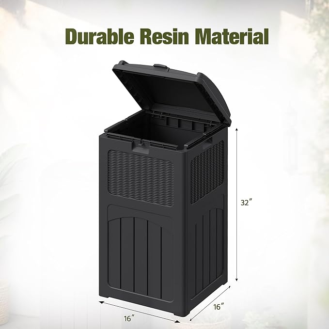 Devoko 33 Gallon Outdoor Trash Can with Dual Lid, Heavy Duty Waterproof Resin Garbage Bins Outside, Hideaway Waste Bins for Patio, Outside Pool, Backyard and Deck (2, Black)