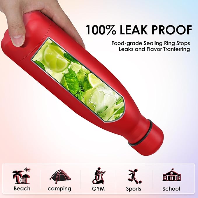 25oz Cola-Bottle Shaped Stainless Steel Leak-proof Water Bottle,Double Wall Vacuum Insulated Metal,Travel Mug For Sports Indoors & Outdoors,BPA-Free School Kids Flasks,Red(4 Pack)